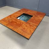 Vintage burl wood hidden bar coffee table, 1970s