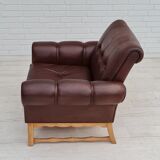 Fauteuil danois vintage, années 1970, cuir, bois de chêne