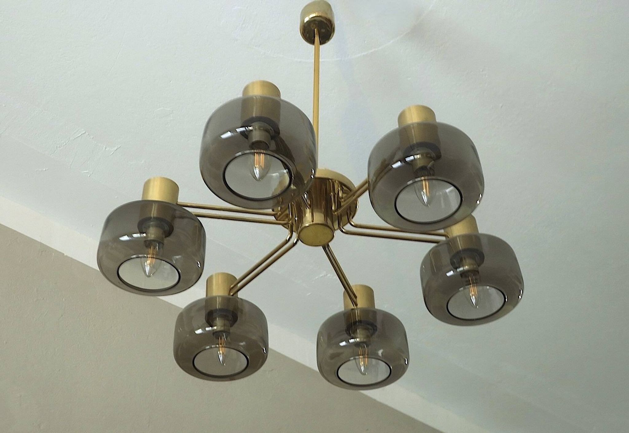Large brass and glass chandelier by Hans-Agne Jakobsson, Sweden 1960s