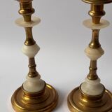 Vintage Brass and Alabaster Candlesticks