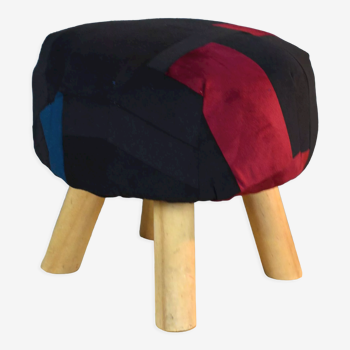1990s pouf scandinavian patchwork stool