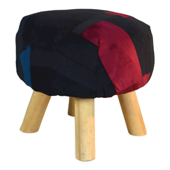 1990s pouf scandinavian patchwork stool