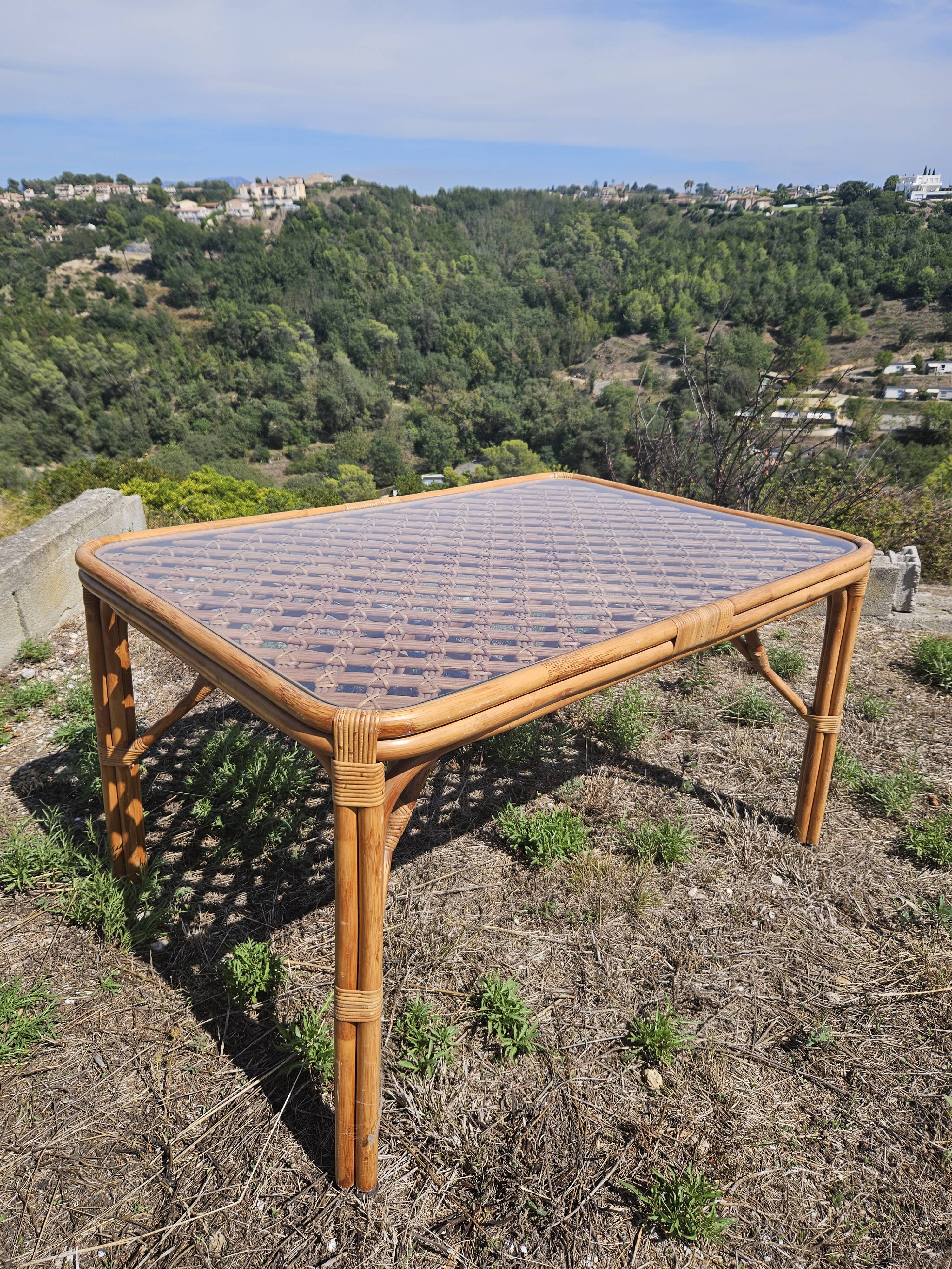 Rattan and bamboo dining table