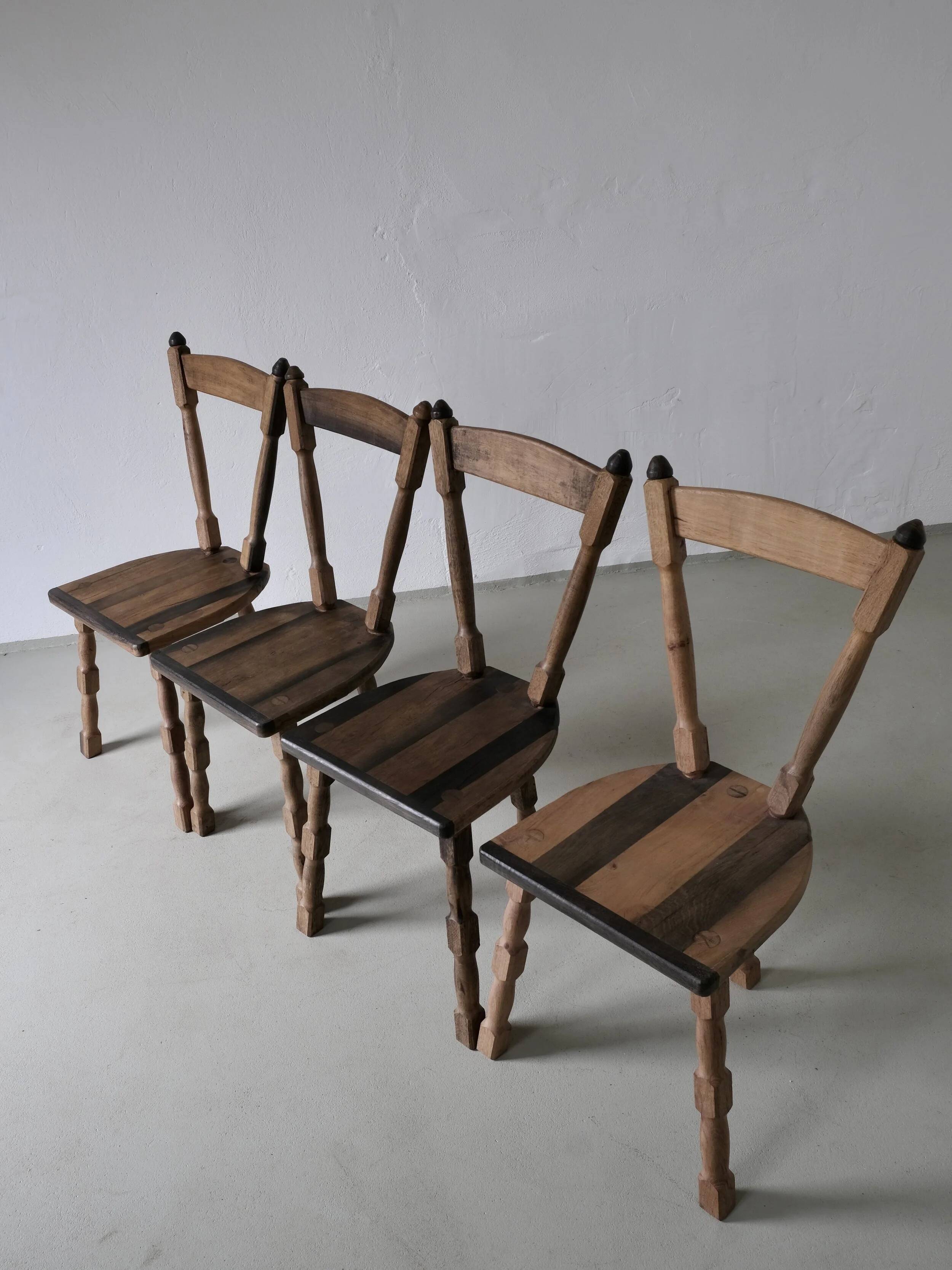 4 brutalist sculptural tripod dining chairs | 1970s