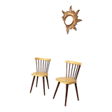 Paire de chaises Baumann bistrot troquet en bois jaune et brun