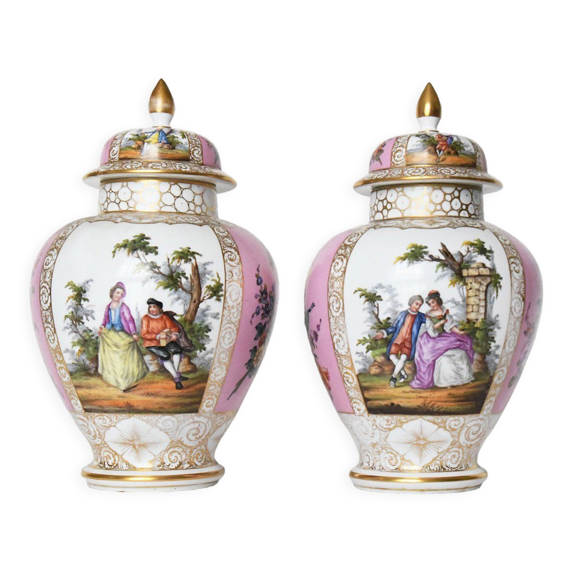 Pair of covered Dresden porcelain vases from Helena Wolfsohn's studio