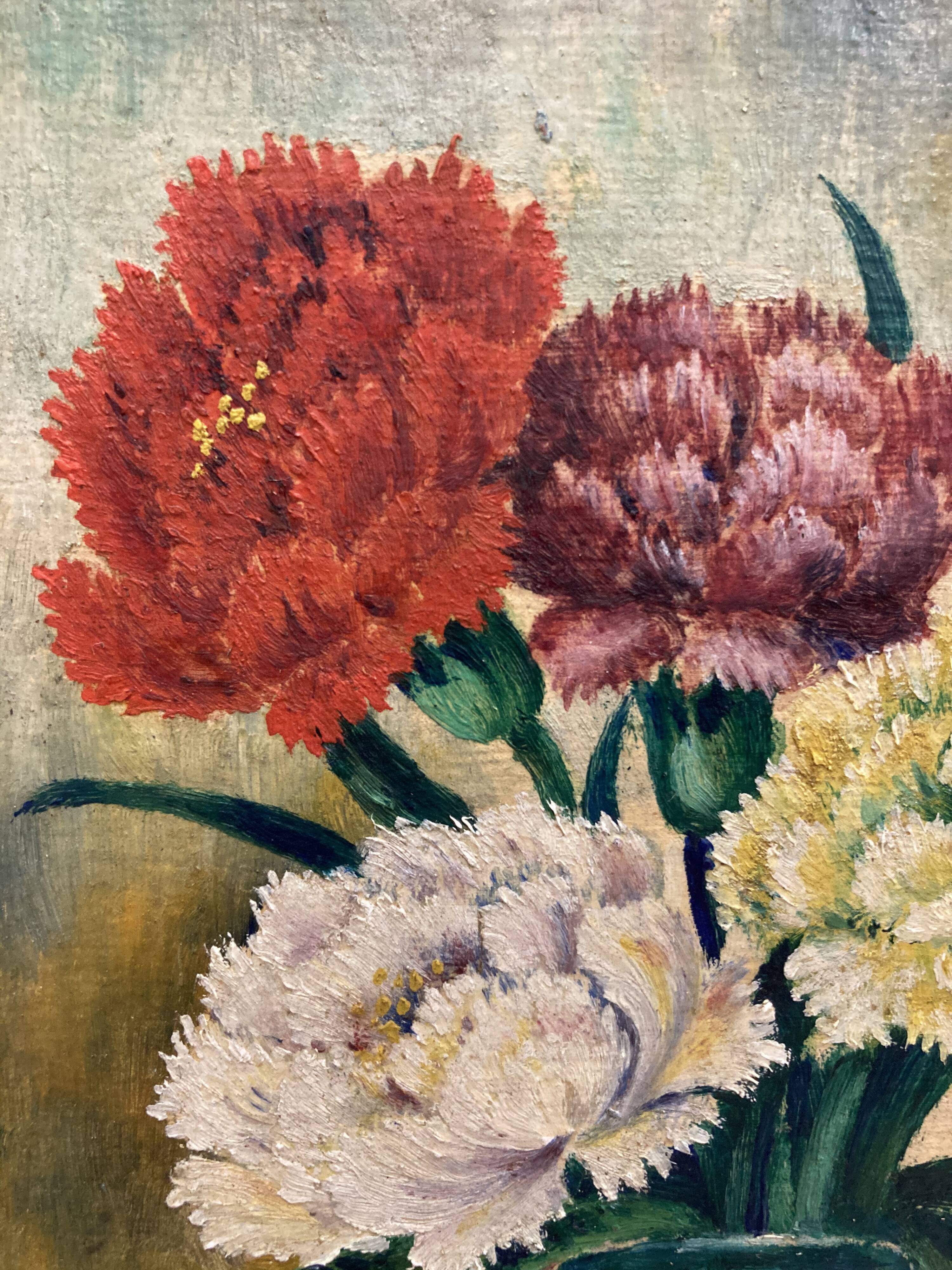 “Les Oeillets” Oil on panel signed