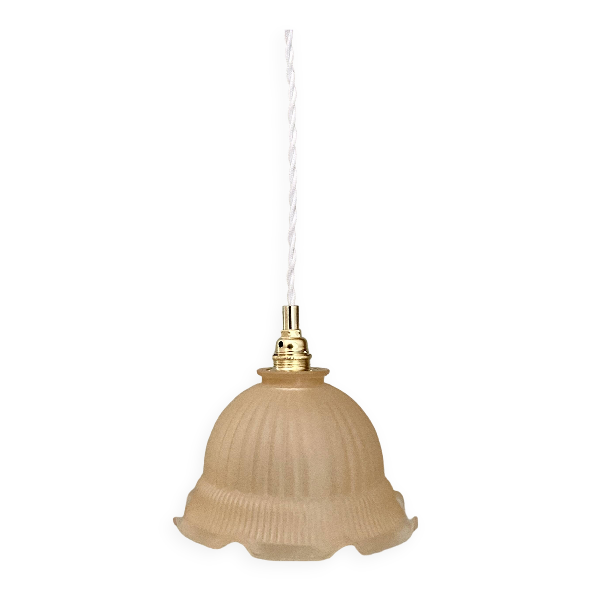 Suspension abat-jour vintage en verre dépoli rose