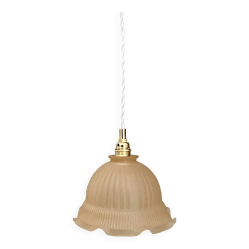 Suspension abat-jour vintage en verre dépoli rose