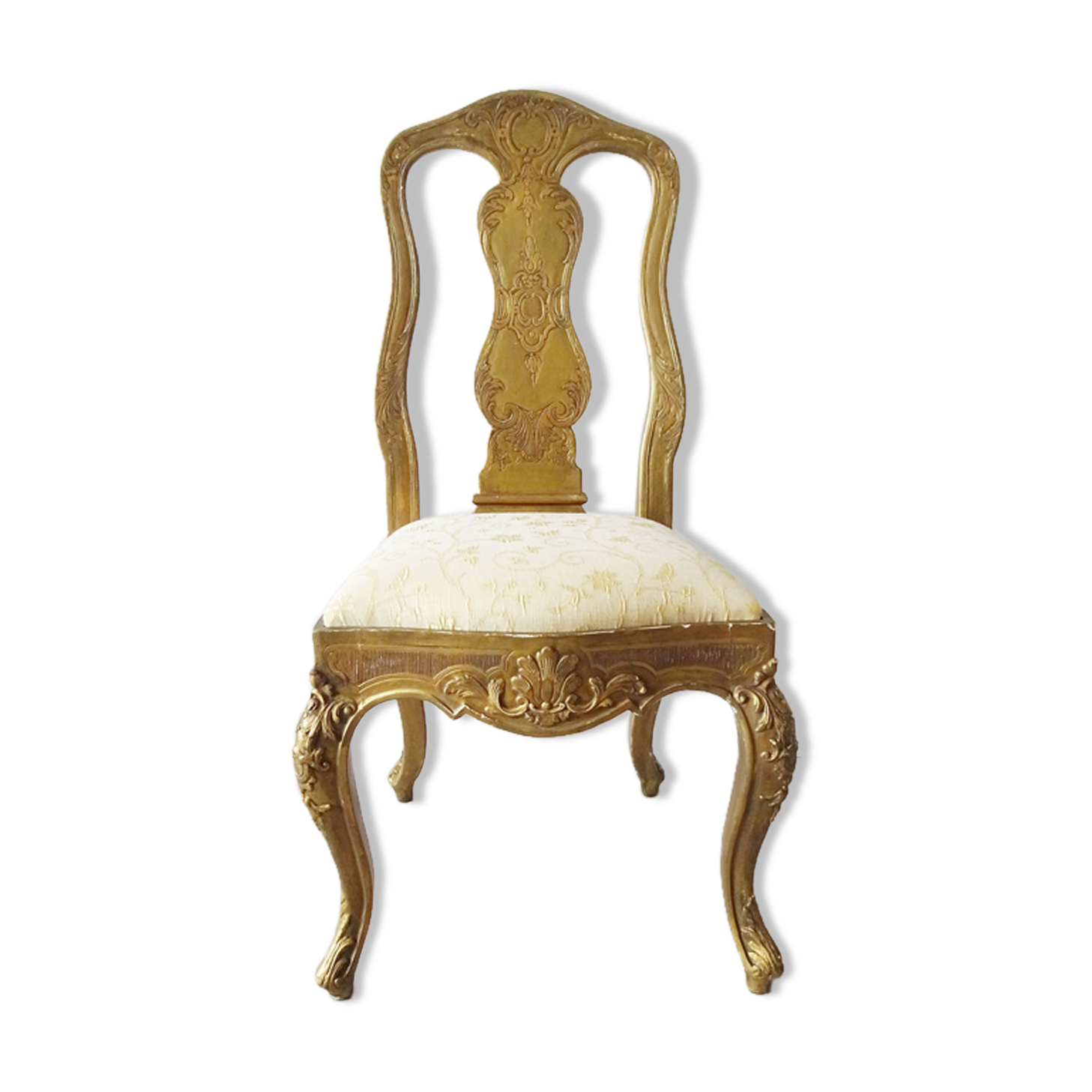 Golden baroque chair, gold-plated wooden chair louis xiv.