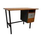Oak and black metal desk