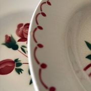 Set of 6 antique deep plates in earthenware • Red rose decoration