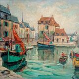 Oil painting Port of Honfleur signed