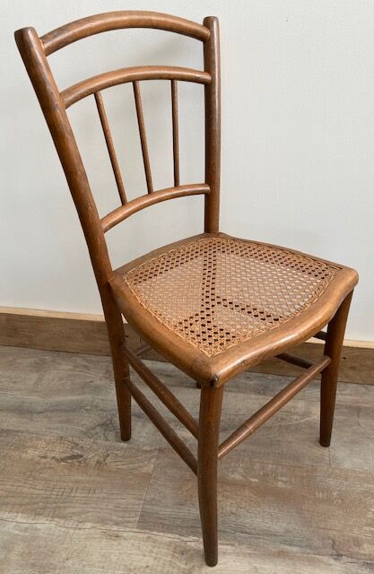 Set of 2 antique wooden bistro chairs canned seats