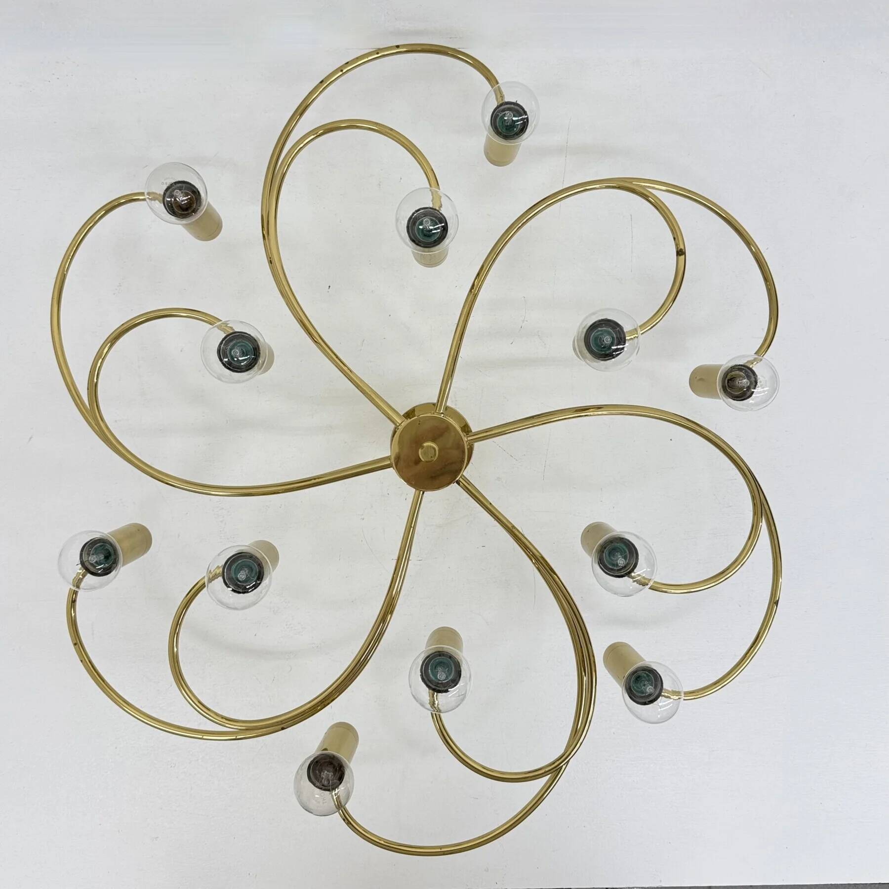 Leola sculptural brass 12-light ceiling or wall flush mount, 1970s