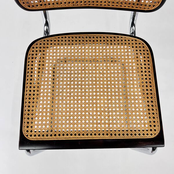Chaise de salle à manger en porte-à-faux avec cadre tubulaire et cannage, Italie, années 1970