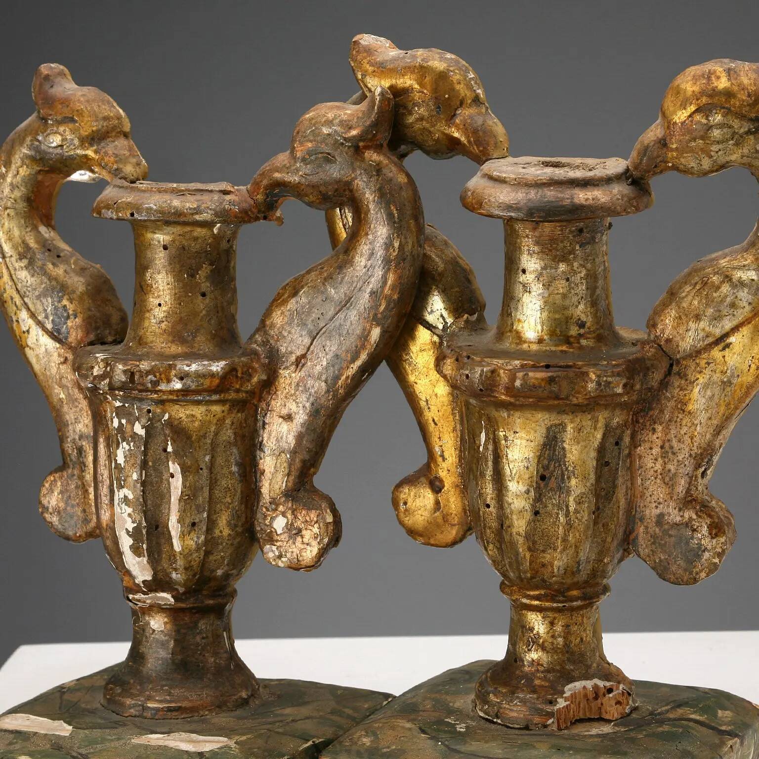 Antique vases in gilded and lacquered wood, Italy, 19th century