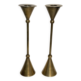 Postmodern brass candlestick pair 1980