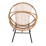 Rattan shell armchair with armrests