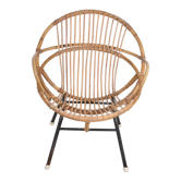 Fauteuil coquille en rotin avec accoudoirs