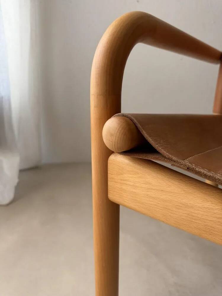 Danish safari armchair beech wood leather 1970s