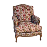 Antique Louis XV style shepherdess armchair in floral flocked fabric