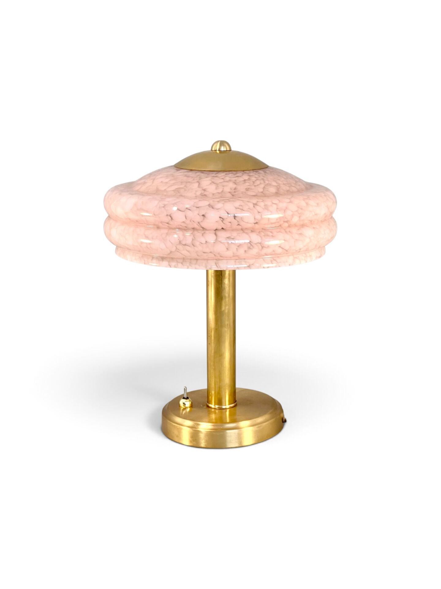Art Deco mushroom table lamp, powdered pink Clichy glass