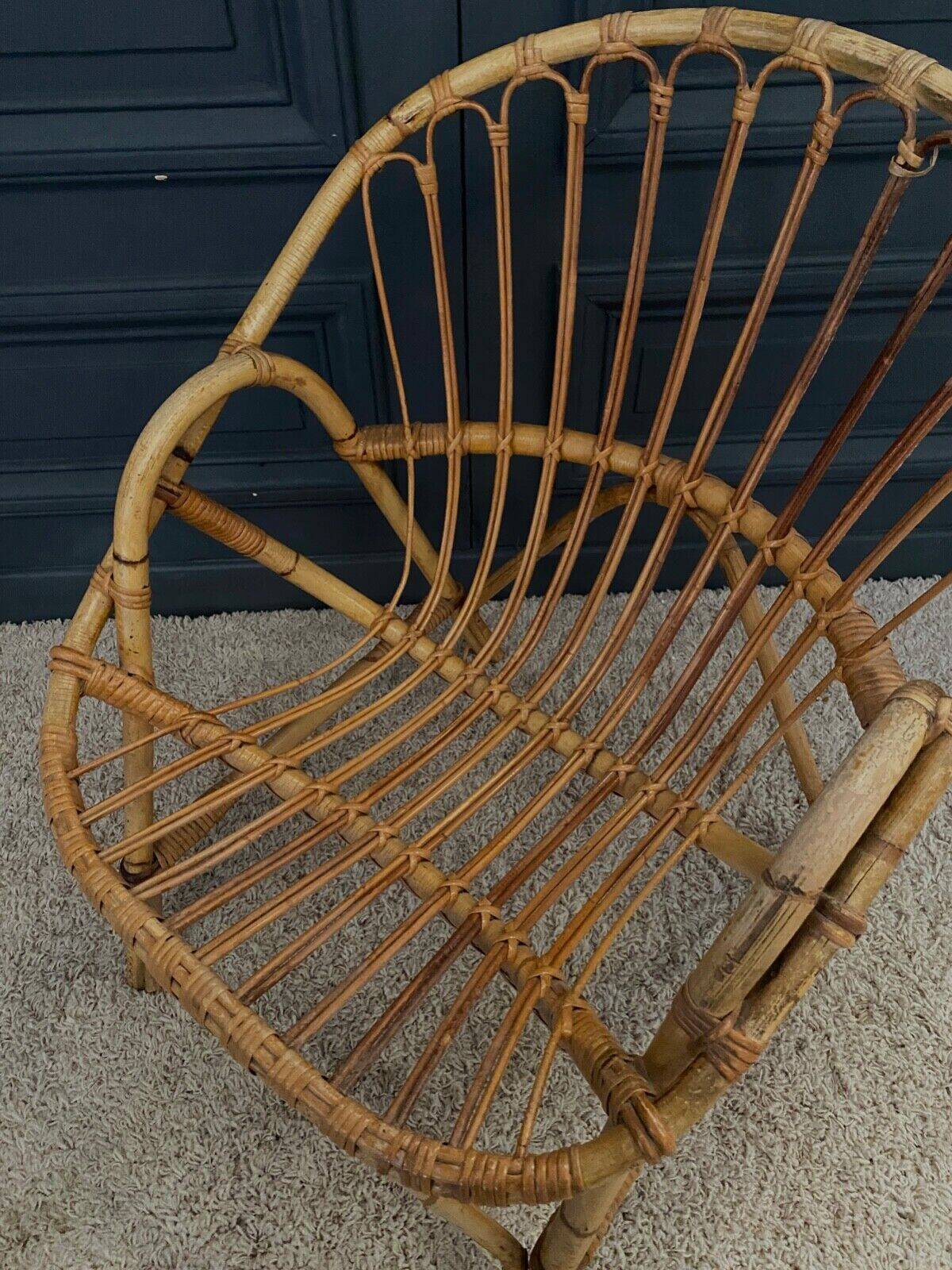 Paire de fauteuils en rotin, travail français 1960