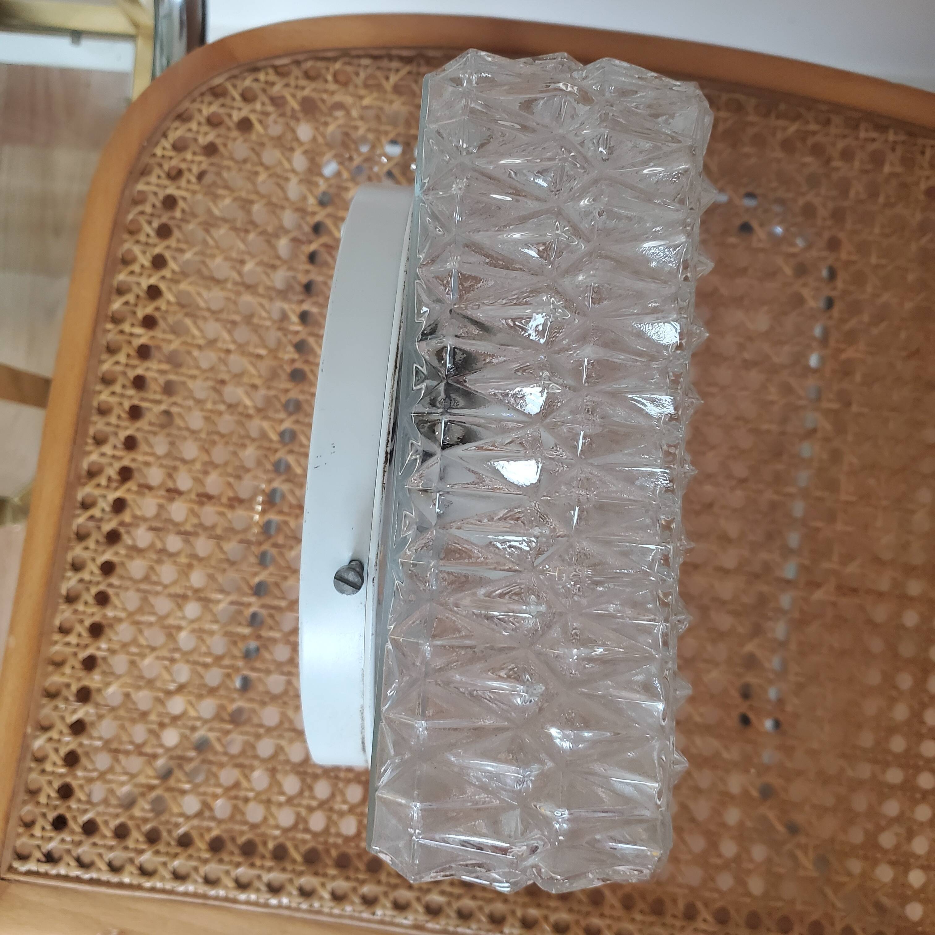 Square vintage ceiling lamp in molded glass