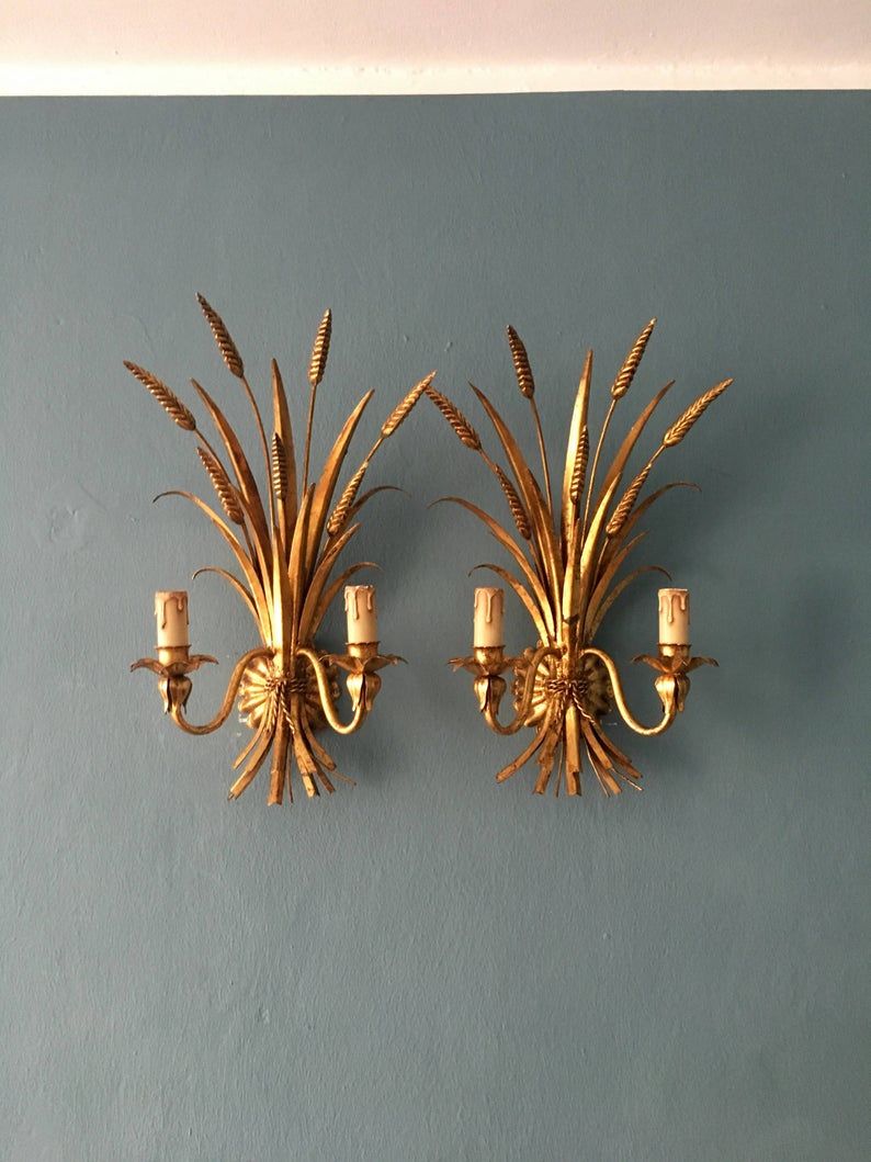 Pair of Italian Hollywood Regency metal wall lamps by Hans Kogl