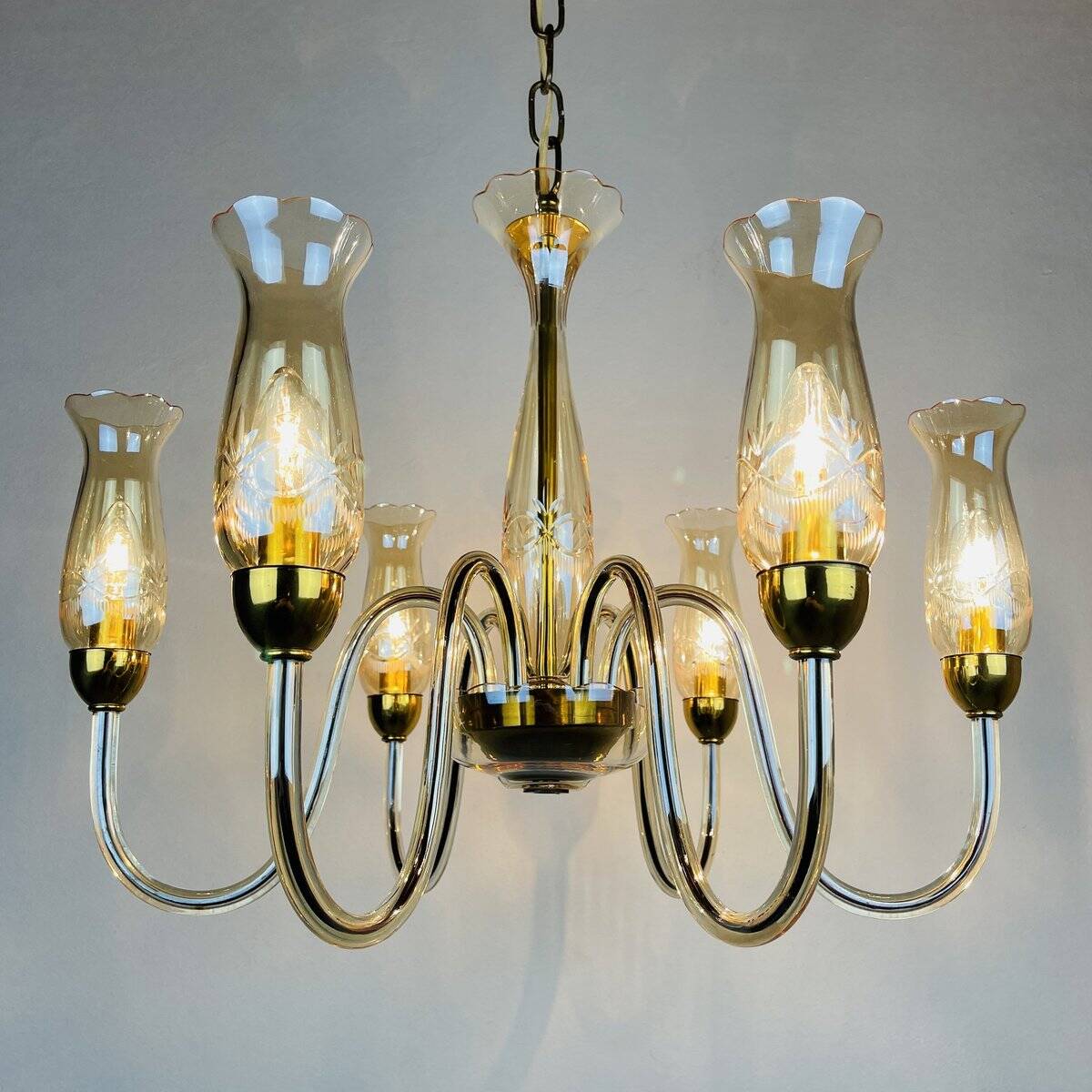 Vintage Murano glass chandelier in amber by De Majo, Italy, 1970s.