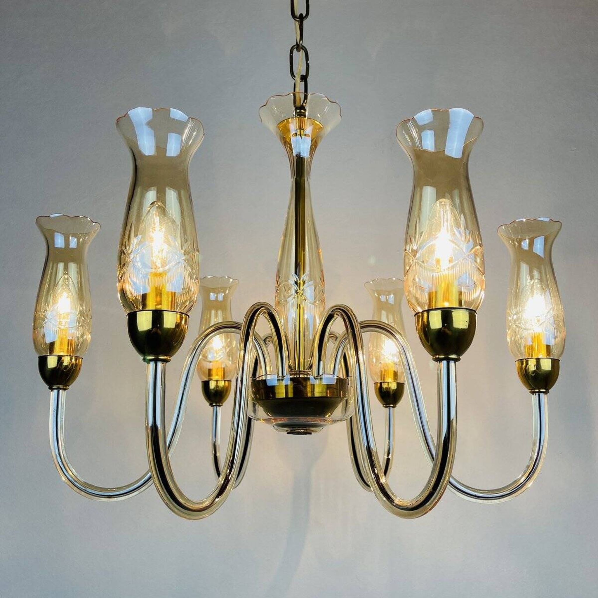 Vintage Murano glass chandelier in amber by De Majo, Italy, 1970s.