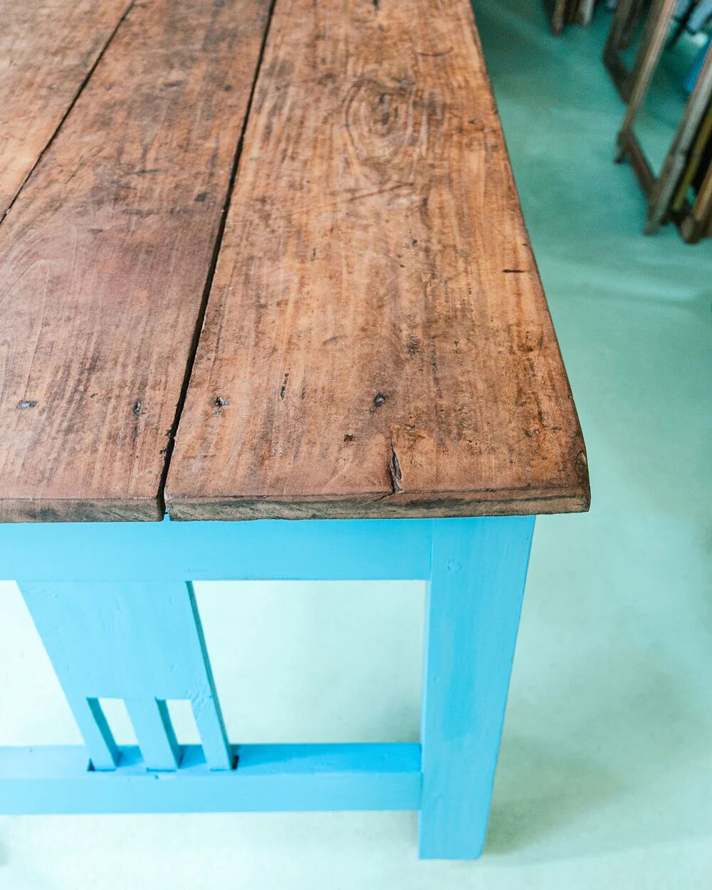 Very long vintage French wooden cloister table