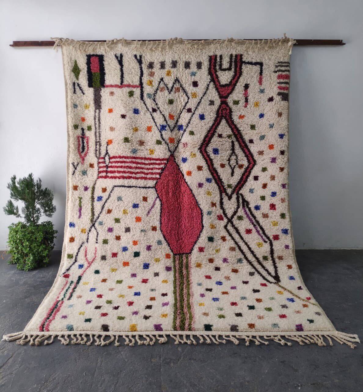 Large Artistic Moroccan Rug with Abstract Figures & Symbols 300x200cm