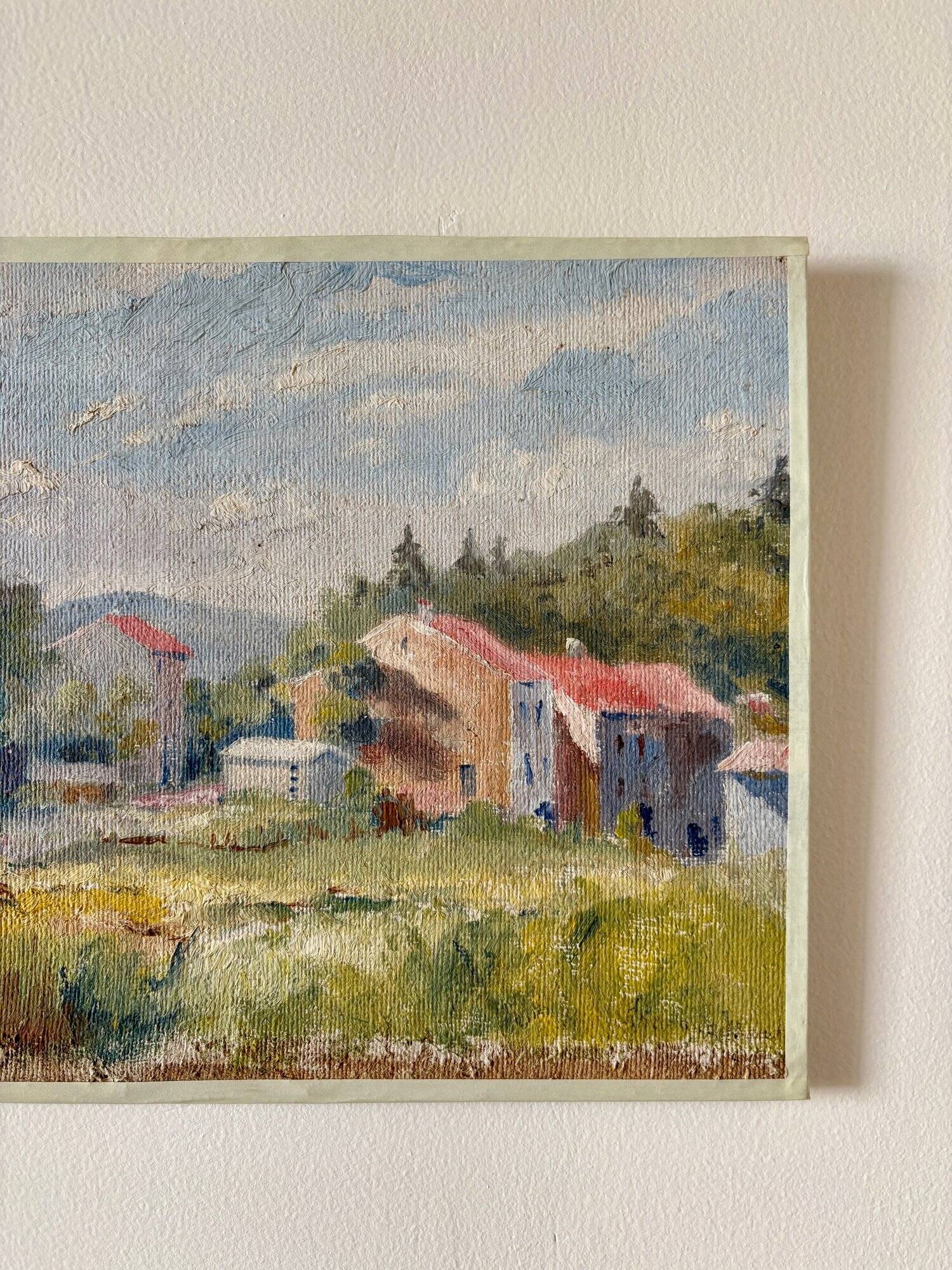 Oil painting on canvas "Forest, field and village" no. 42