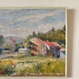 Peinture à l'huile sur toile "Forêt, champ et village" n°42