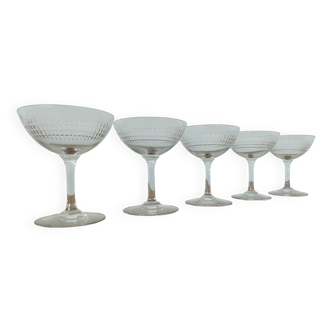 5 Champagne glasses, Nancy model, Baccarat crystal