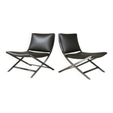 Pair of Flexform leather low chairs, Peter model, by Antonio Citterio