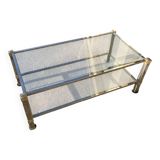 Table basse Pierre Vandel en verre, laiton doré et argenté