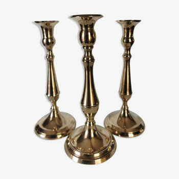 3 Old candle holders in solid golden brass
