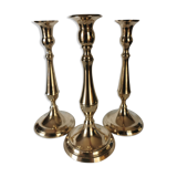 3 Old candle holders in solid golden brass