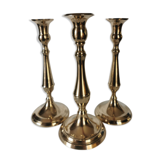 3 Old candle holders in solid golden brass