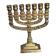 Chandelier, seven-branched menorah, in brass.