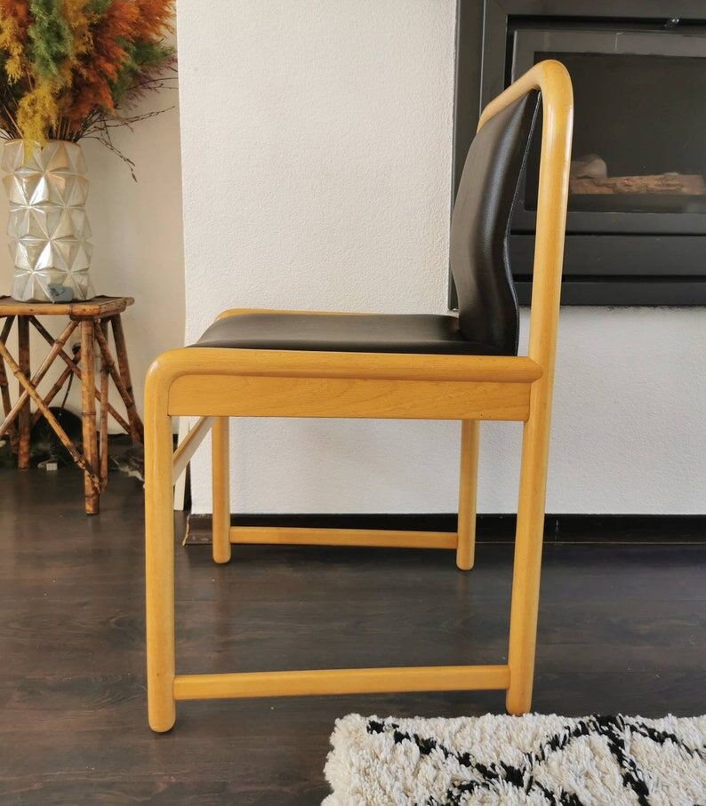 Vintage wooden chair with skai leather seat, 1990