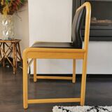 Vintage wooden chair with skai leather seat, 1990