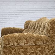 1950s, Danish 3-seater sofa, furniture velour, carved oak wood.