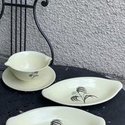 Two serving dishes and a gravy boat model las palmas in fine earthenware salins france vintage