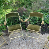 Set of 4 vintage folding armchairs in green velvet