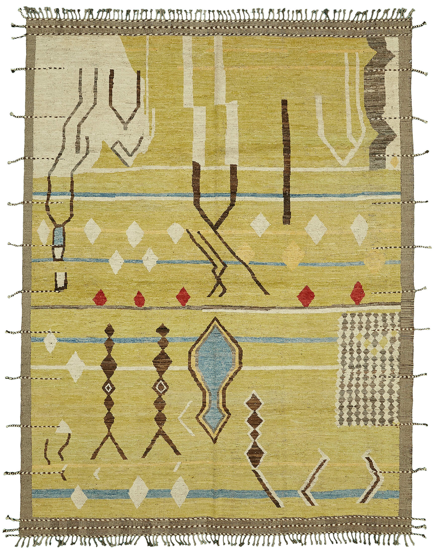 Handwoven Turkish Rustic 296 cm x 362 cm Yellow Wool Carpet