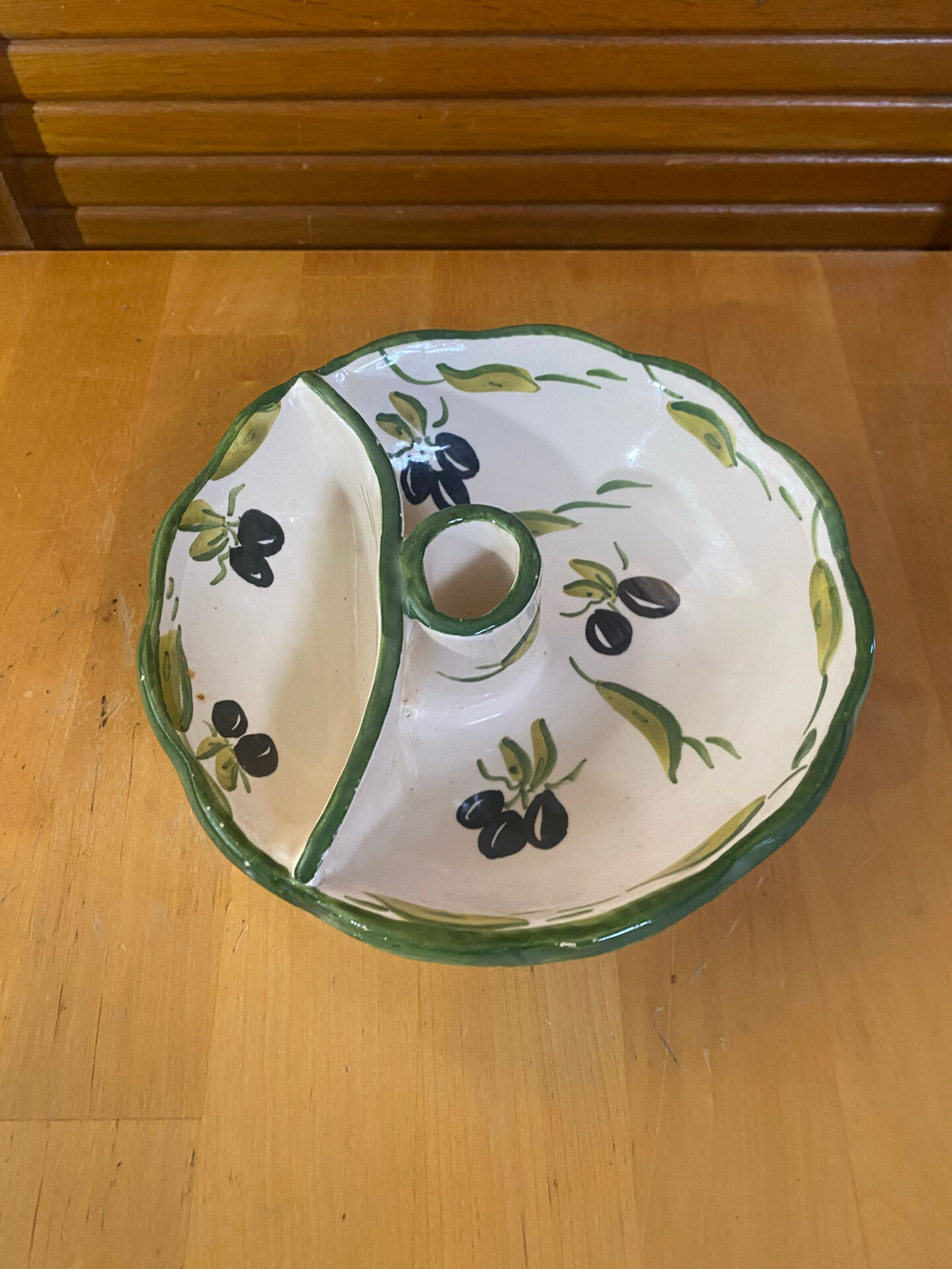 Aperitif plate style vallauris polychrome ceramic olive decor vintage